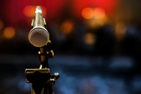 Microphone on a rack close-up. Stock Photos