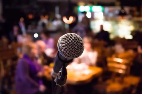 Microphone on rack close-up. Stock Photos
