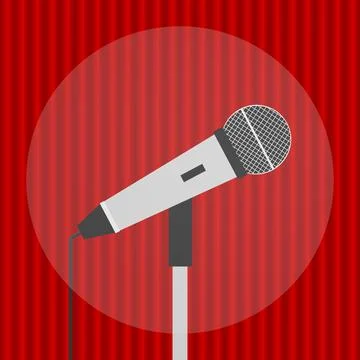 Microphone, realistic microphone on a red background. Microphone icon. Stock Illustration