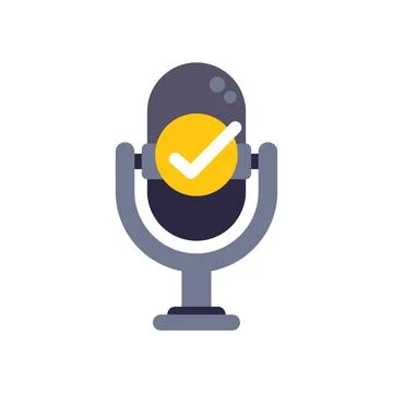 Microphone is recording with check mark icon showing podcast approval Stock Illustration