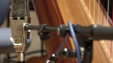 Microphone recording orchestra, harp Stock Footage 86994309