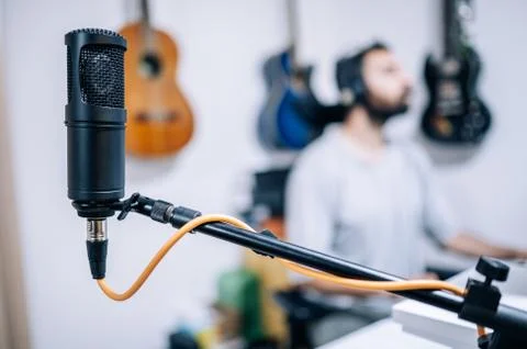 Microphone in recording studio. Stock Photos