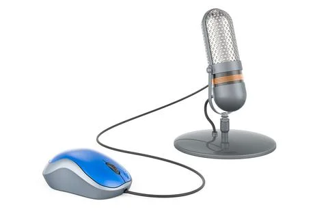 Microphone retro with computer mouse. 3D rendering イラスト素材