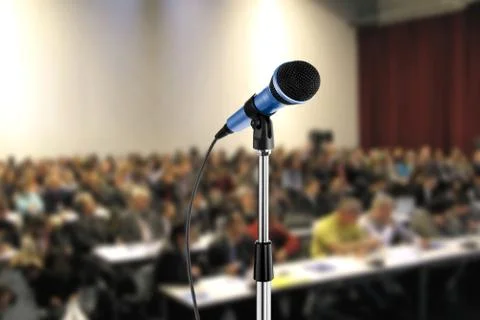Microphone at seminar hall Stock Photos