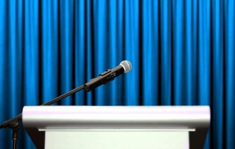 Microphone at seminar on stage Stock Photos