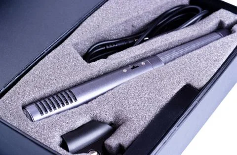 Microphone set in black box Stock Photos