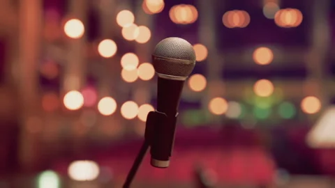 Microphone set for a performance at an historic opera house venue Stock Footage 327193337