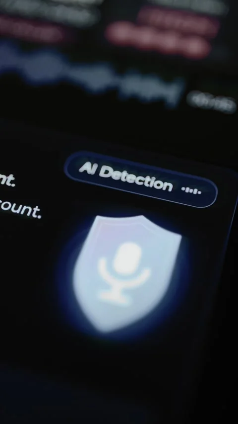 Microphone shield beneath AI detection label 動画素材 345488635
