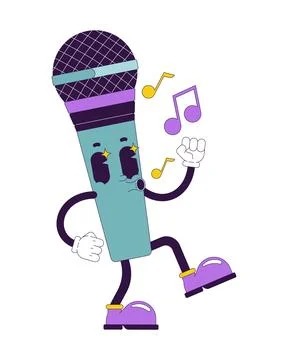 Microphone singing dancing groovy retro character Stock Illustration