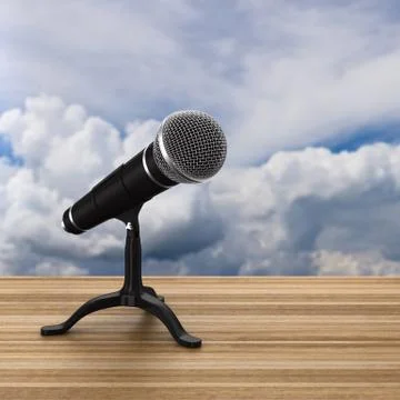 Microphone on sky background. 3D illustration Stock Illustration
