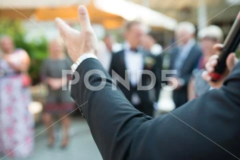 Microphone soft focus on blur abstract background lecture hall seminar meeting Stock Photos