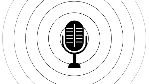 Microphone with sound waves circles animation on white background. Music Re.. Stock Footage 304094618