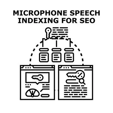 Microphone speech indexing optimizing content for search engine Stock Illustration