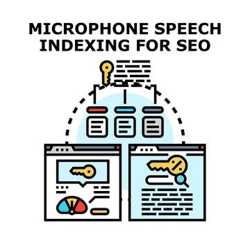 Microphone speech indexing optimizing content for search engine Stock Illustration