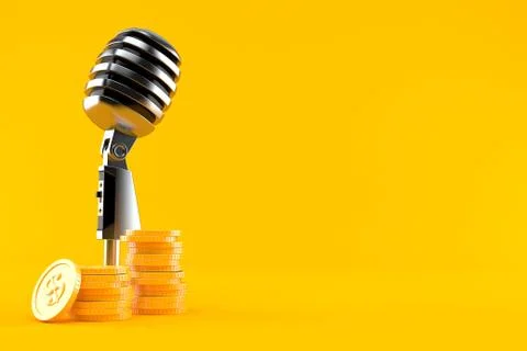 Microphone with stack of coins Illustrazione stock