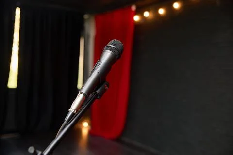 The microphone is on stage and all set, eagerly awaiting the upcoming Stock Photos