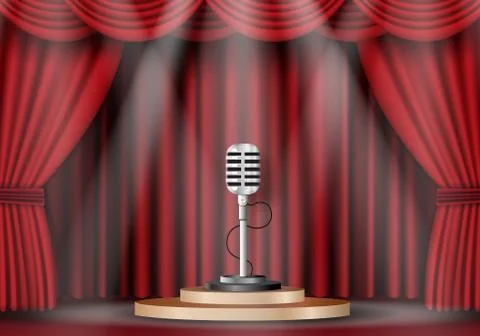 Microphone on stage curtain. Stock Illustration