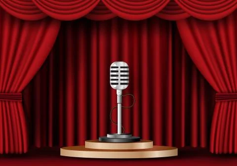 Microphone on stage curtain. Stock Illustration
