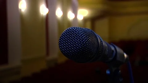 Microphone on stage Stock Footage 73236537