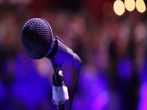 Microphone on stage  Stock Footage 77308495