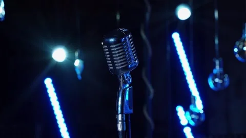 Microphone on stage for jazz or stand-up Stock Footage 244005815