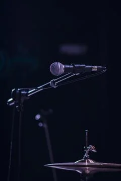 Microphone on Stage Before a Live Music Performance Stock Photos