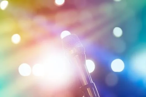 Microphone on stage Stock Photos