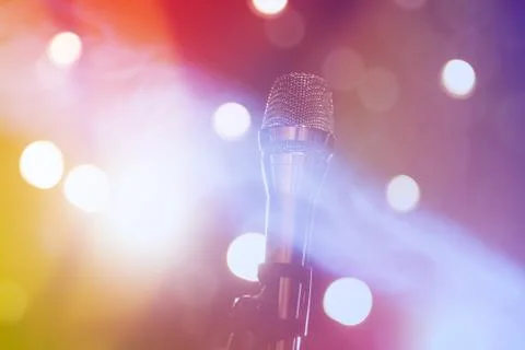 Microphone on stage Stock Photos