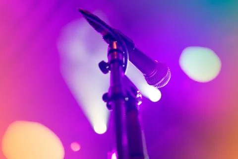 Microphone on stage Stock Photos