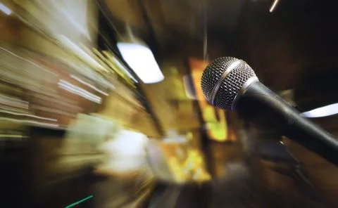 Microphone on stage Stock Photos