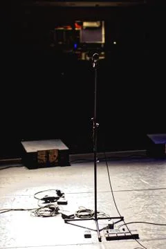 Microphone on stage Stock Photos