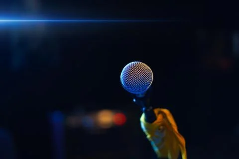 Microphone on stage Stock Photos