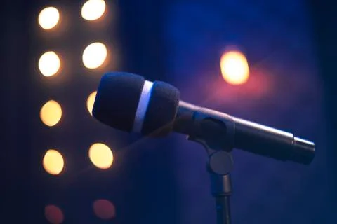 Microphone on stage Stock Photos