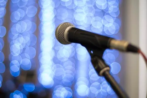 Microphone on stage Stock Photos