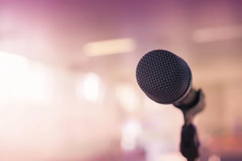 Microphone on stage Stock Photos