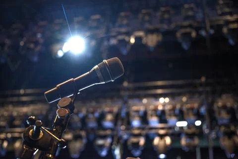 Microphone on stage Stock Photos