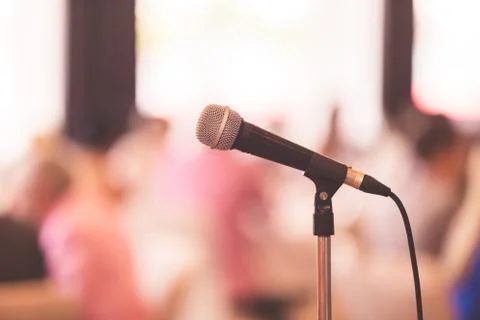 Microphone on the stage in the room Stock Photos