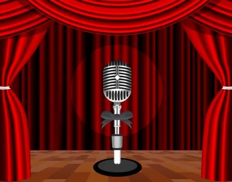 A microphone on a stage with a spotlight on it. Stock Illustration