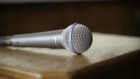 Microphone on a stall Stock Footage 132342898