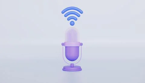 Microphone on stand and wifi icon, equipment for audio broadcasts, recording Stock Illustration