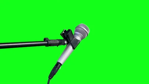 Microphone on a Stand on Cutout Isolated on Green Chroma Background. 4K. Stock Footage 165134533