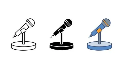 Microphone on stand icon set Stock Illustration