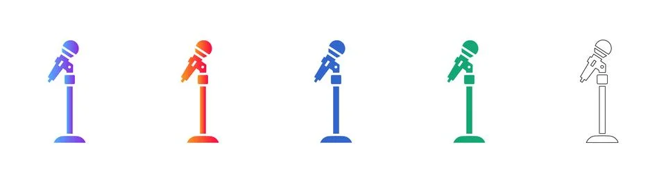 Microphone on Stand Icon Set Stock Illustration