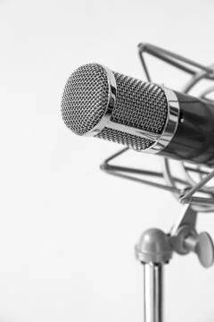 Microphone stand isolate on white background Stock Photos