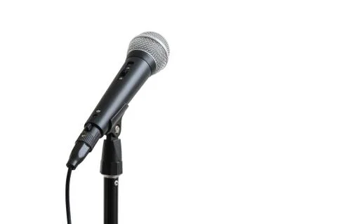  	Microphone on stand isolated on white background. 스톡 사진