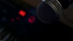Microphone On A Stand Located In Music Studio Recording Booth Under Low KeyStock Footage Microphone On A Stand Located In Music Studio Recording Booth Under Low KeyStock Footage