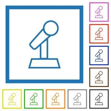 Microphone with stand outline flat framed icons 스톡 일러스트