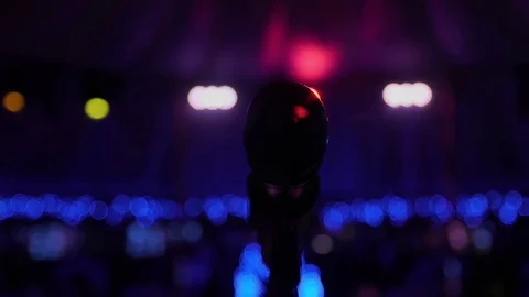 Microphone on the Stand is Standing on the Stage, Close-Up Microphone on the Stockbeeldmateriaal 73107074