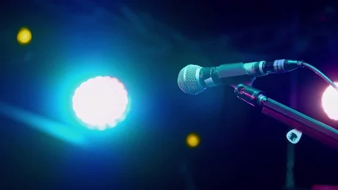Microphone on the Stand is Standing on the Stage Stock Footage 85434357