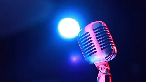 Microphone on the stand under the lights Stock Footage